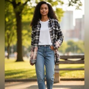 Bleached Plaid Button-Down Flannel- New Items